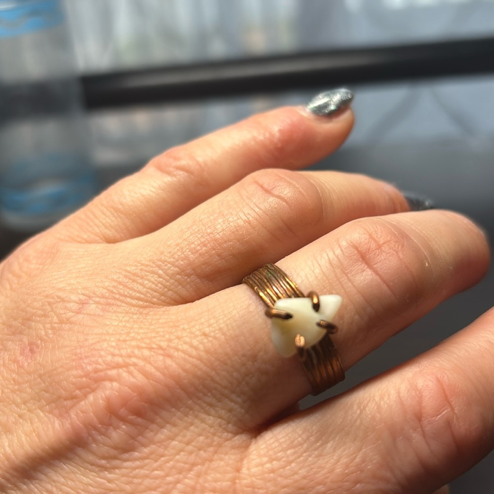 Unique handmade raw opal adjustable ring made of brass